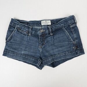 Abercrombie & Fitch Y2K Low Rise Denim Micro Shorts Womens 2 Blue Moose Logo